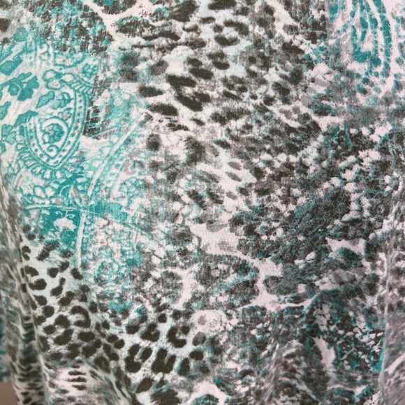 Chico's Women's Top Size 2 (L/12) Animal Print 3/4 Sleeve Turquoise Paisley - Picture 5 of 9